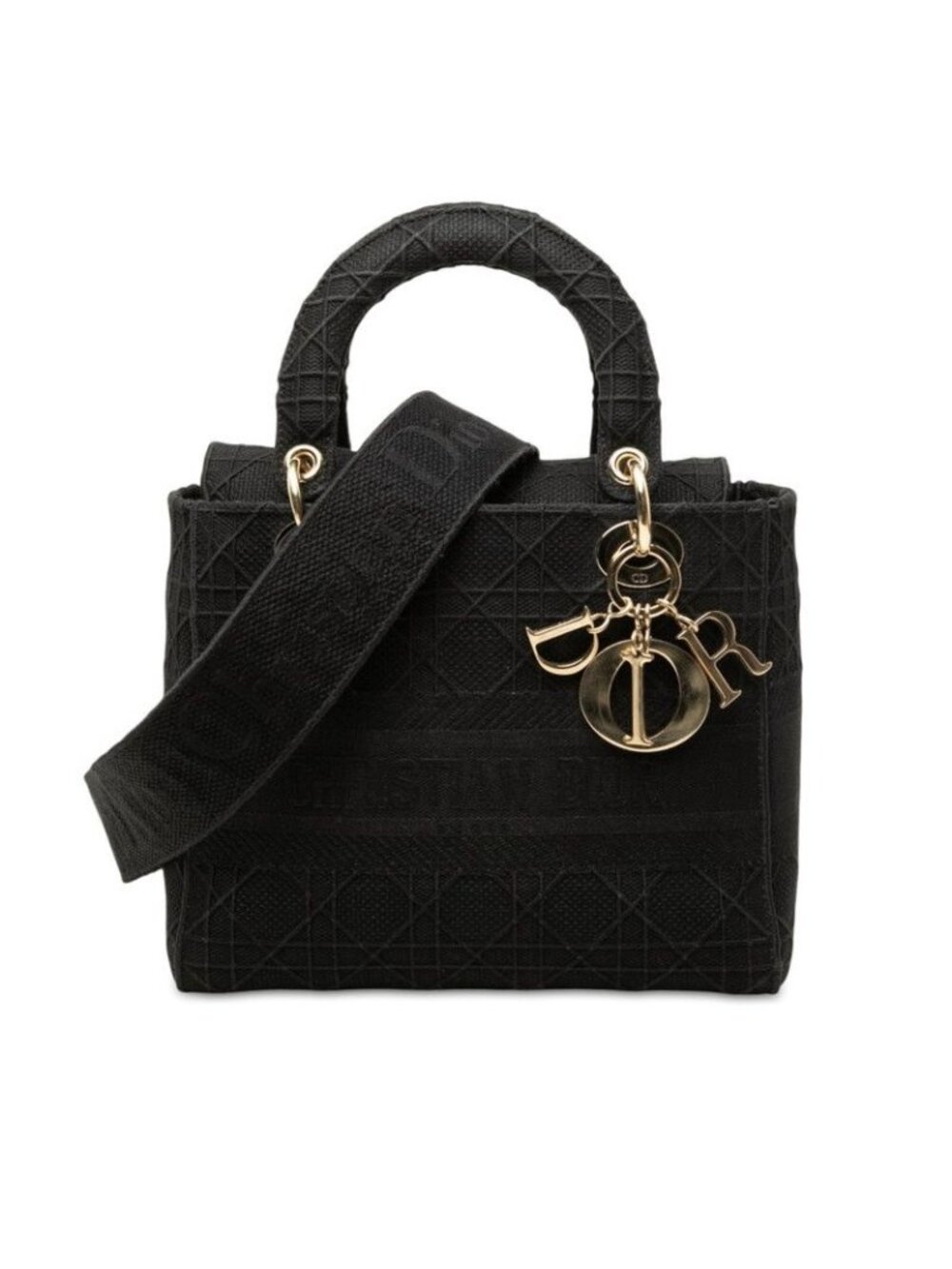 Dior Cannage Lady Delight Medium 2-Way Shoulder Bag Black Canvas